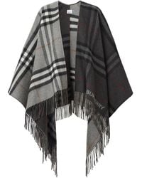 Burberry - Contrast Check Wool Cashmere Jacquard Cape - Lyst