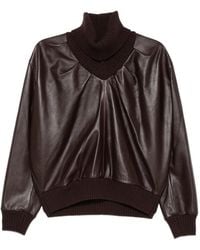 Victoria Beckham - Knitted-Collar Leather Top - Lyst