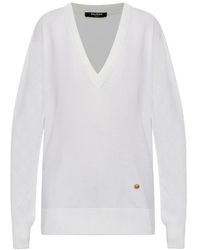 Balmain - Gebreide Trui Met V-Hals - Lyst