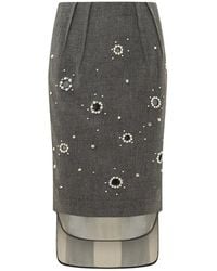 Des Phemmes - Crystal-Embellished Layered Pencil Midi Skirt - Lyst