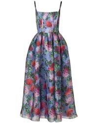 Carolina Herrera - Hydrangea-Print Organza Midi Dress - Lyst