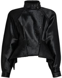 Balmain - Pony-Effect Leather Peplum Jacket - Lyst
