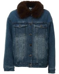 MC2 Saint Barth - Faux-Fur Collar Denim Jacket - Lyst
