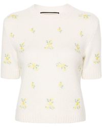 Gucci - Floral-embroidered Crop Top - Lyst