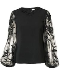 Carolina Herrera - Embroidered Puff-Sleeve Top - Lyst