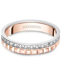 Boucheron - 18kt Rose And White Gold Clou De Paris Diamond Wedding Band - Lyst