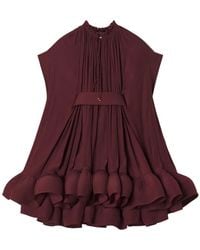 Lanvin - Robe Courte Charmeuse Plissée À Volants - Lyst