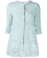 Charlott Fringed-edge Tweed Jacket - Blue