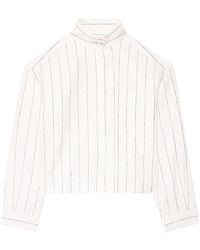 Another Tomorrow - Striped High-Neck Linen Top - Lyst