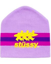 Stussy - Striped Logo-Print Beanie Hat - Lyst