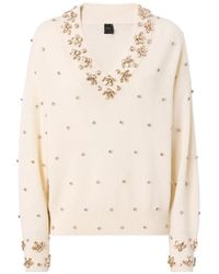 Pinko - Wool And Cashmere Sweater With Jewel Appliqués - Lyst