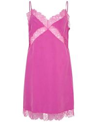 Alberta Ferretti - Lace-Trim Silk Mini Dress - Lyst