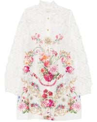 CAMILLA - Lace-Sleeves Floral-Print Mini Dress - Lyst