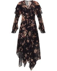 AllSaints Zora Floral Ruffle Midi Dress in Black | Lyst