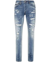 Philipp Plein - Ripped-detail Stonewashed Skinny Jeans - Lyst