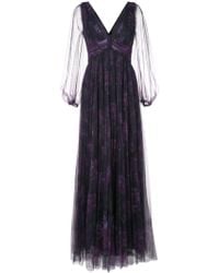 Marchesa notte Robe longue à fleurs - Violet