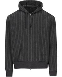 Herno - Pinstripe-Pattern Drawstring-Hood Hoodie - Lyst
