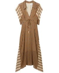 St. John - Mosaic-Print Tie-Neck Dress - Lyst