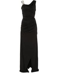 Amen - Robe Longue Asymétrique Froncée À Ornements En Cristal - Lyst
