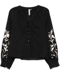Scarlett Poppies - Marbella Lace-Up Embroidered Blouse - Lyst