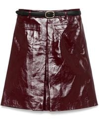 Self-Portrait - Glossy Burgundy Mini Skirt With A-Line Silhouette - Lyst
