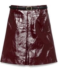Self-Portrait - Glossy Burgundy Mini Skirt With A-Line Silhouette - Lyst
