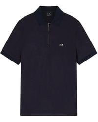ARMANI EXCHANGE - Logo-Embroidered Zip-Up Polo Shirt - Lyst