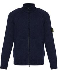 Stone Island - Zip-Front Patch-Pocket Wool Sweater - Lyst