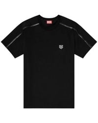 DIESEL - T-Shirt With Contrast Trims And Logo-Patch - Lyst