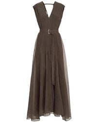 Brunello Cucinelli - Robe Ceinturée En Soie Avec Détail Plissé Et Bride - Lyst
