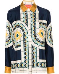 La DoubleJ - Geometric-pattern Silk Shirt - Lyst