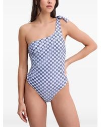 KARL LAGERFELD - One-Shoulder Monogram Swimsuit - Lyst