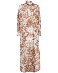 Brunello Cucinelli - Leaf-Print Silk Shirt Maxi Dress - Lyst