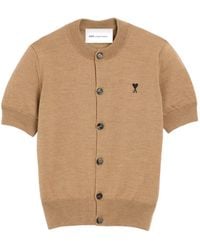 Ami Paris - Wool Short-Sleeve Cardigan With Ami De Coeur - Lyst