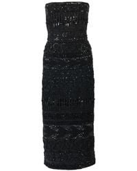 Carolina Herrera - Embroidered Tulle Strapless Midi Dress - Lyst