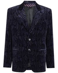 Etro - Single-Breasted Cotton Velvet Jacket With Paisley Overprint - Lyst