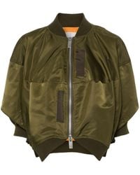 Sacai Short-Sleeve Cropped Jacket in Green | Lyst
