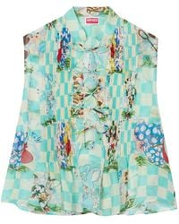 KENZO - Checkered Lace-Up Top - Lyst
