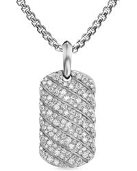 David Yurman - Sterling Sculpted Cable Diamond Tag (27Mm) - Lyst