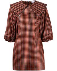 Ganni - Seersucker Check Mini Dress - Lyst