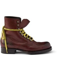 Prada - Lace-Up Leather Ankle Boots - Lyst