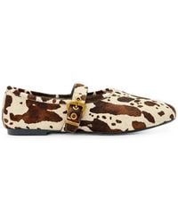 AllSaints - Sabine Cow-Print Buckled Ballet Flats - Lyst