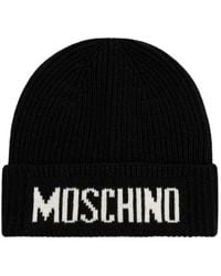 Moschino - Logo-Intarsia Ribbed-Knit Beanie Hat - Lyst