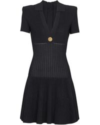 Balmain - Button-Embellished Knitted Mini Dress - Lyst