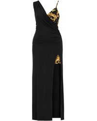 Versace Jeans Couture - Baroque-Print Draped Maxi Dress - Lyst
