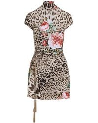 Roberto Cavalli - Robe Fleurie À Imprimé Léopard - Lyst