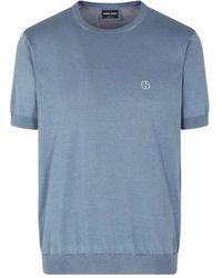 Giorgio Armani - Logo-Embroidered Knitted T-Shirt - Lyst