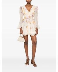 Zimmermann Golden Woven Lace Mini Dress in Natural | Lyst
