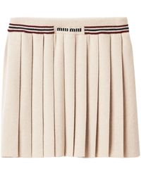Miu Miu - Neutral Cashmere Pleated Skirt - Women's - Cashmere - Lyst