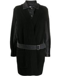 Sacai Ribbed-panel Denim Coat - Black